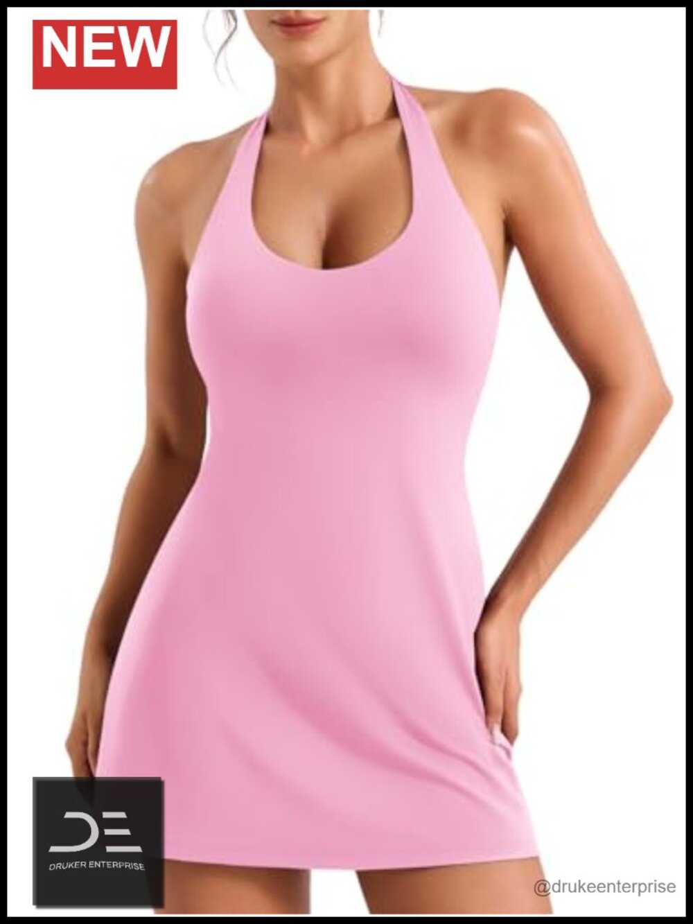 Halter Neck Tennis Dress with Built-in Shorts & Pockets
